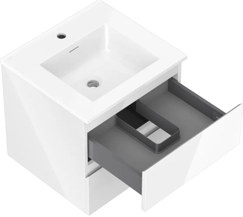 Mexen Orio, kúpeľňová skrinka 50 cm s umývadlom Otis, 2 zásuvky, biela lesklá, 91A10-05047-2-BFF00-W18M00
