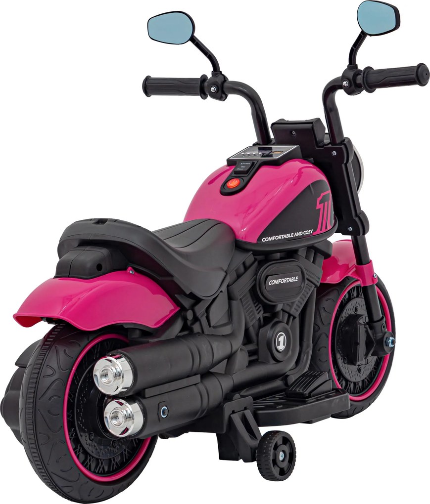 Ramiz Elektrická motorka Chopper FASTER pre deti ružová + FM rádio + audio panel + LED