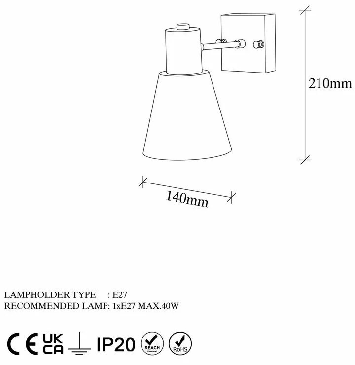 Nástenné svietidlo Funnel - 13091, zlatá