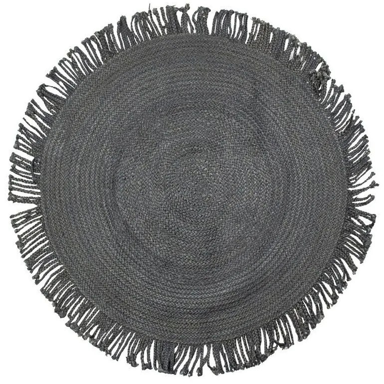 Čierny jutový koberec so strapcami Fringe - Ø120 * 1cm
