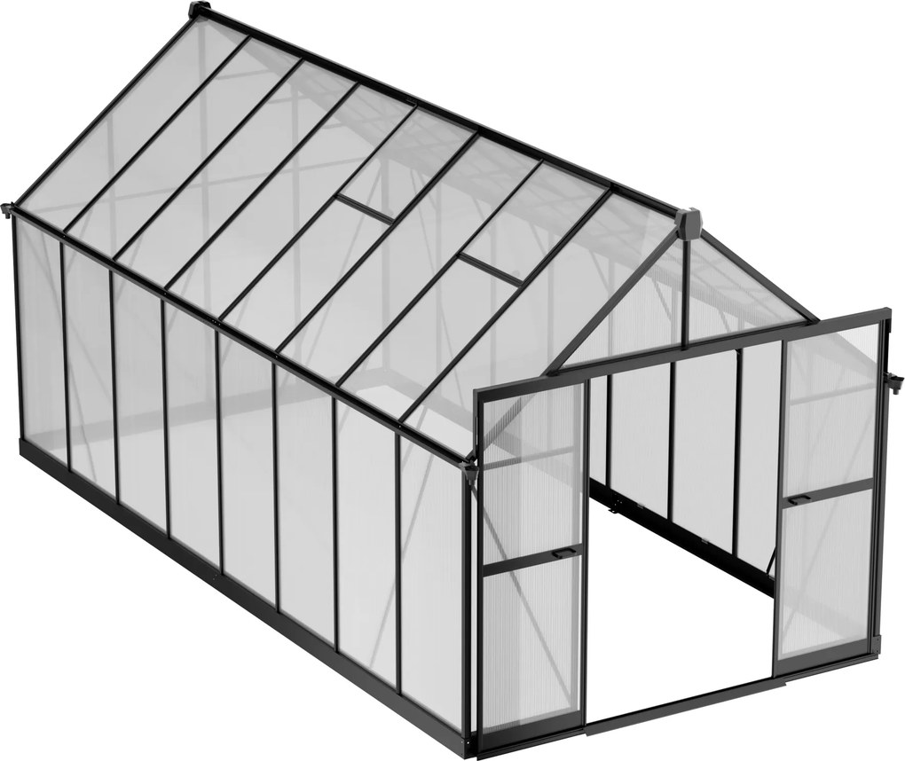 Skleník 240 x 244 x 488 cm, zosilnená konštrukcia, polykarbonát 6 mm
