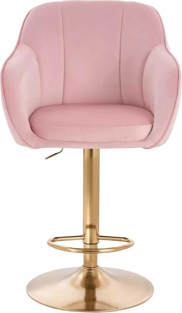 LuxuryForm DESIGN Barová stolička AVOLA VELUR na zlatom tanieri - svetlo ružová