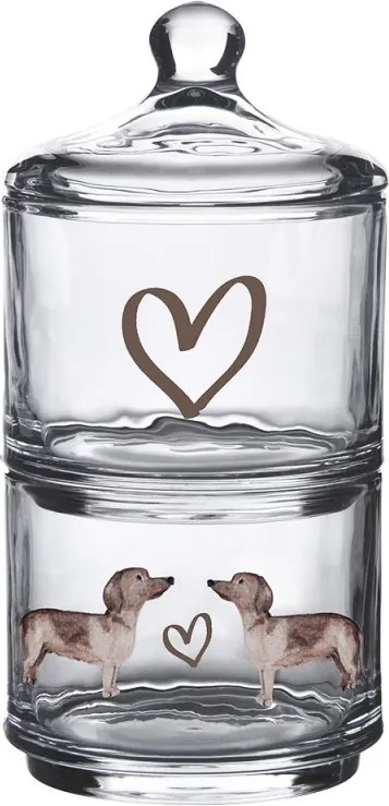 Sklenená dvojitá dóza s jazvečíkom Dachshund Love - Ø 10*21cm