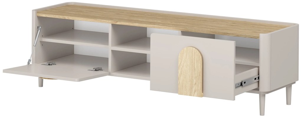 TV stolík Amilio 170 cm so zásuvkou - kašmír / olejovaný dub / úchytky svetlý dub