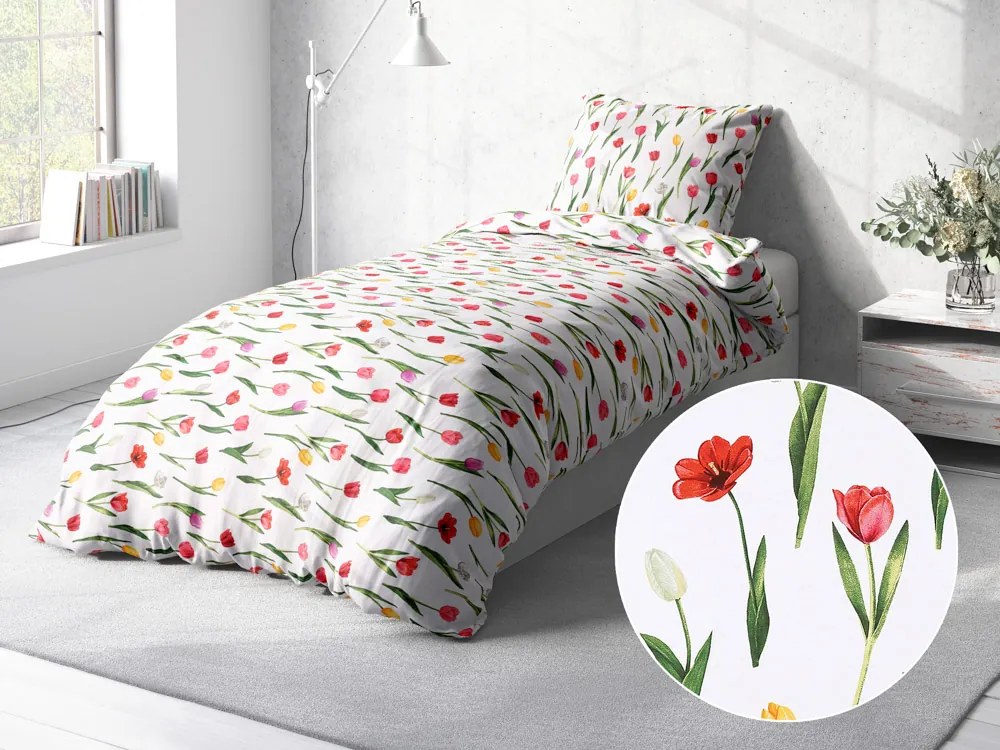 Biante Bavlnené posteľné obliečky Sandra SA-506 Tulipány na bielom Predĺžené 140x220 a 70x90 cm