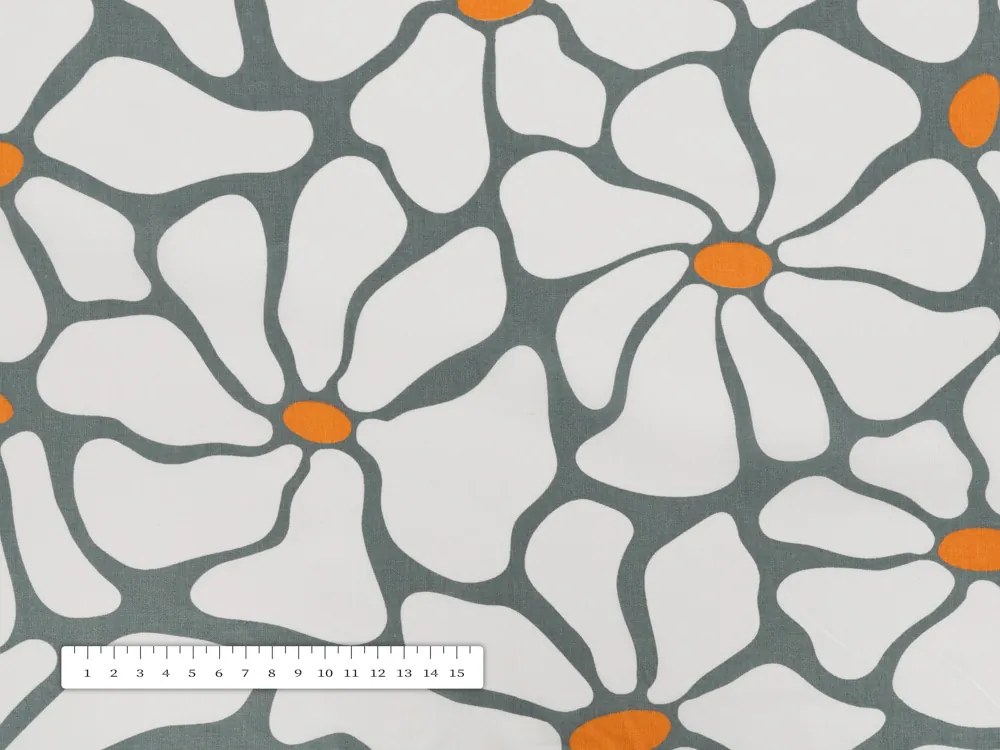 Biante Bavlnená obliečka na vankúš s lemom Sandra SA-491 Biele designové kvety na sivom 30 x 50 cm
