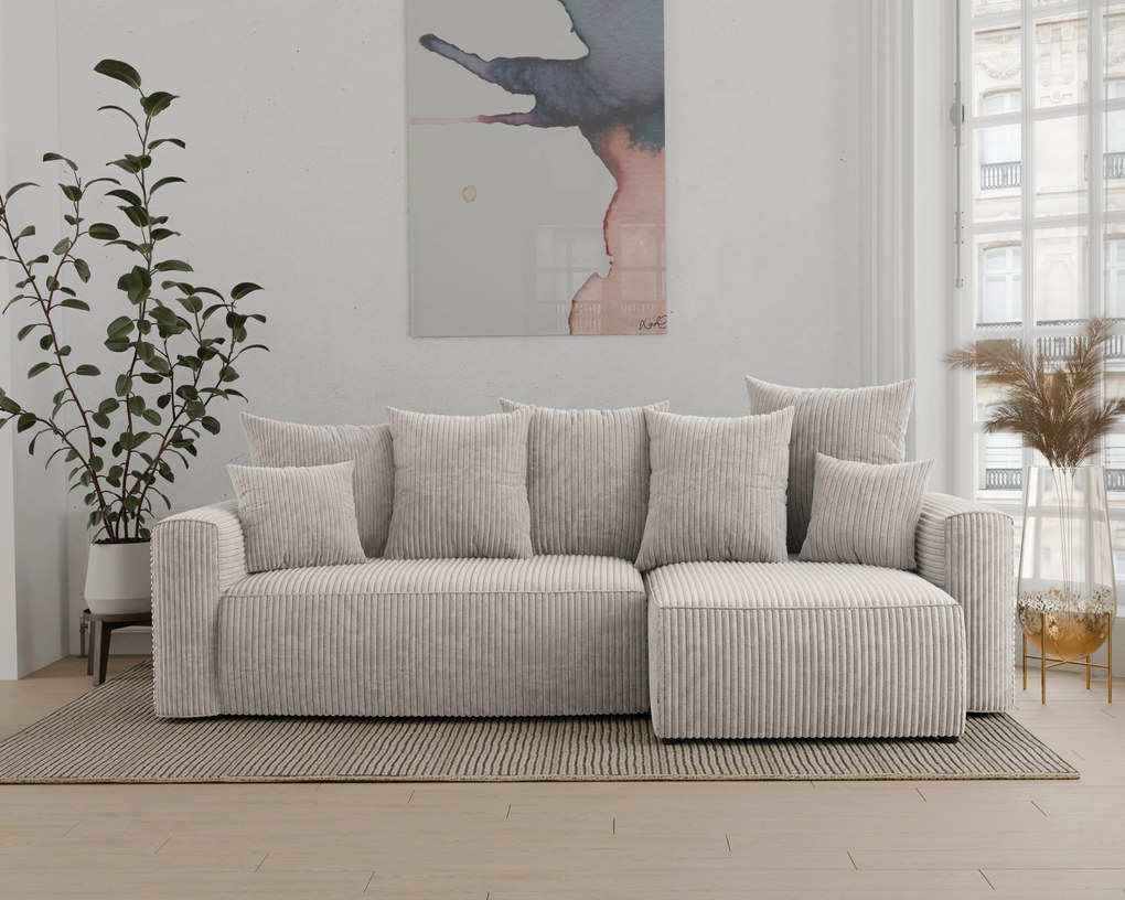 Rohová sedačka Denia (P) (mliečna). Akcia -20%. Vlastná spoľahlivá doprava až k Vám domov. 1133128