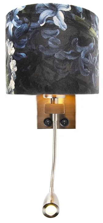 Nástenná lampa z ocele s plyšovým tienidlom s kvetmi so zlatom - Brescia