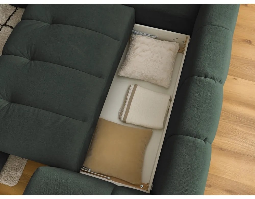 Zelená rozkladacia/s úložným priestorom rohová pohovka (ľavý roh/do L) Fuji – Bobochic Paris