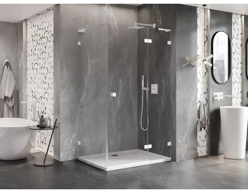 Mexen Lunar L, pravý výklopný sprchový kút 85 x 90 cm, 8mm číre sklo, biely profil, 834L-085-090-20-00-P