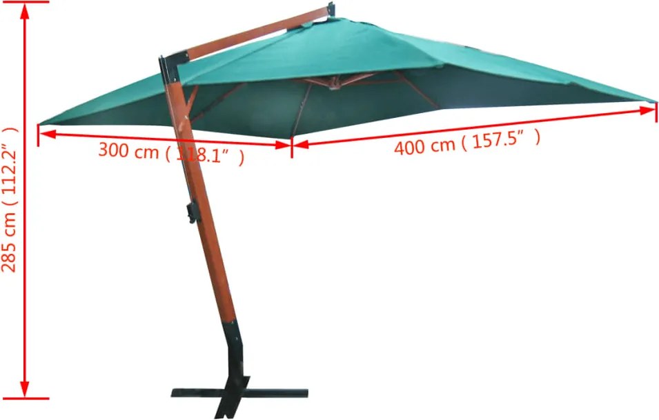 Multidom Zelený závesný slnečník Melia 300 x 400 cm