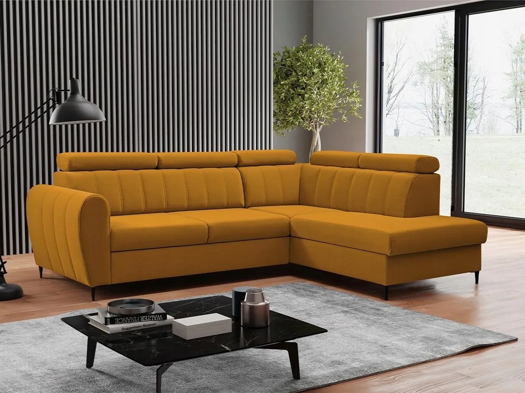 Rohová sedačka Potazuro L (horčicová) (s úl. priestorom) (p)