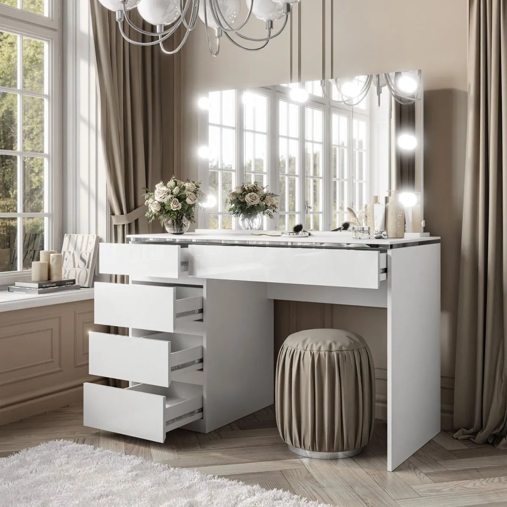 TOALETNÝ STOLÍK NESSIE ELITE 2 BIELY LESK + STRIEBORNÝ