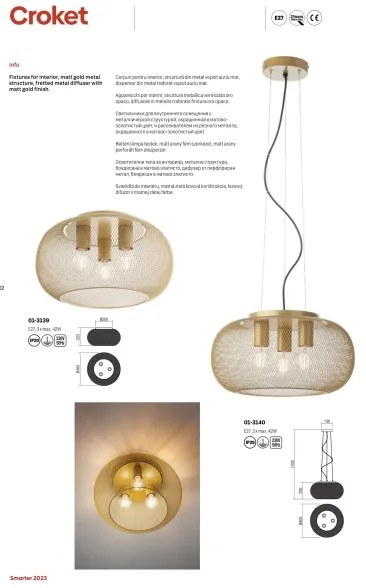 Redo 01-3139 - Stropné svietidlo CROKET 3xE27/42W/230V pr. 40 cm zlatá