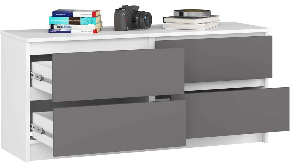 Komoda Kuba 120 cm 4 zásuvky biela/grafit