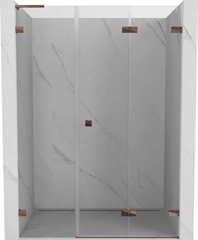 Mexen Lunar-F, L pravé sklápacie sprchové dvere 145 cm, 8mm číre sklo, ružové zlato profil, 836SL-145-050-60-00-P