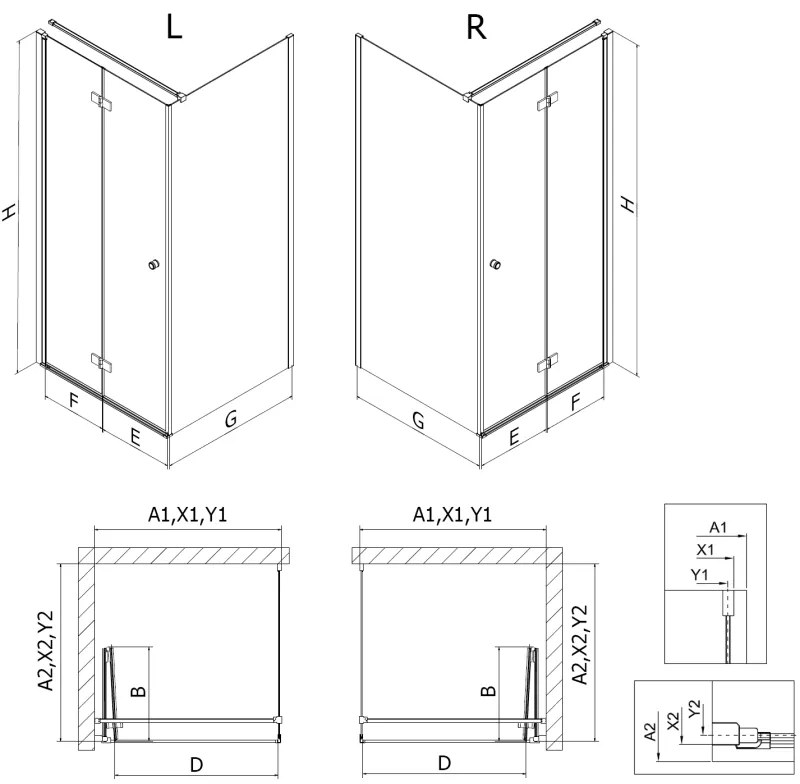 Mexen Mist-F T, 1-krídlový skladací sprchový kút ľavý 95 x 85 cm, číre sklo, zlatý lesklý profil, 8A6T-095-085-50-00-L