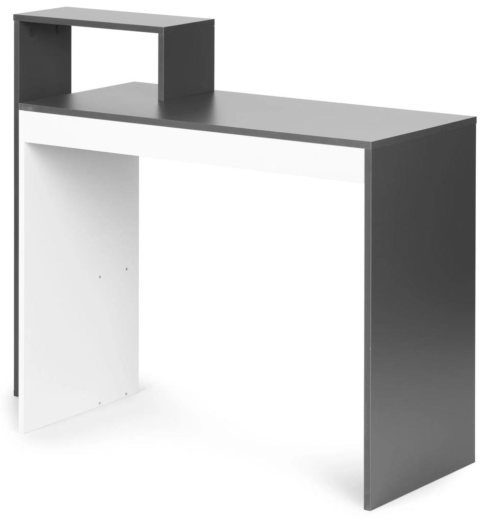 Biely a sivý kancelársky počítačový stôl, stôl + knižnica so 4 policami