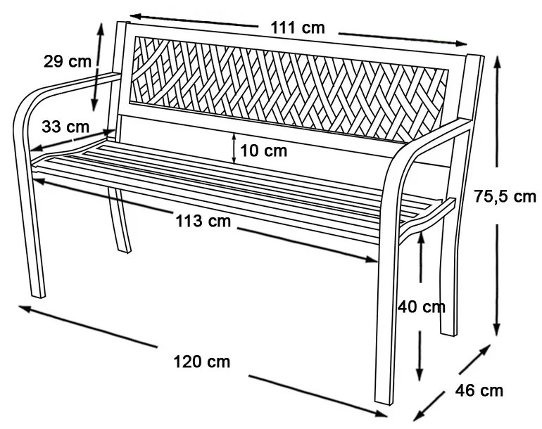 Záhradná lavička, s mriežkovaným operadlom