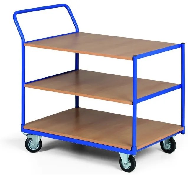 Policový vozík, 3 drevotrieskové police, nosnosť 200 kg