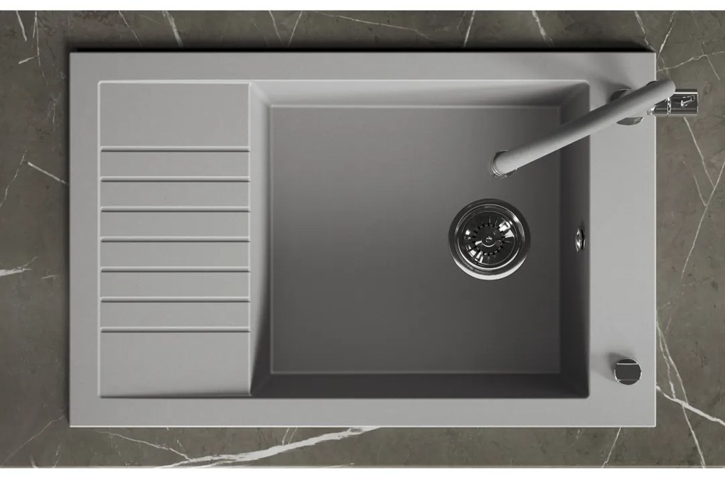 Laveo Pionier, 1-komorový granitový drez 780x500x207 s krátkym odkvapávačom, šedá, LAV-SBR_513T