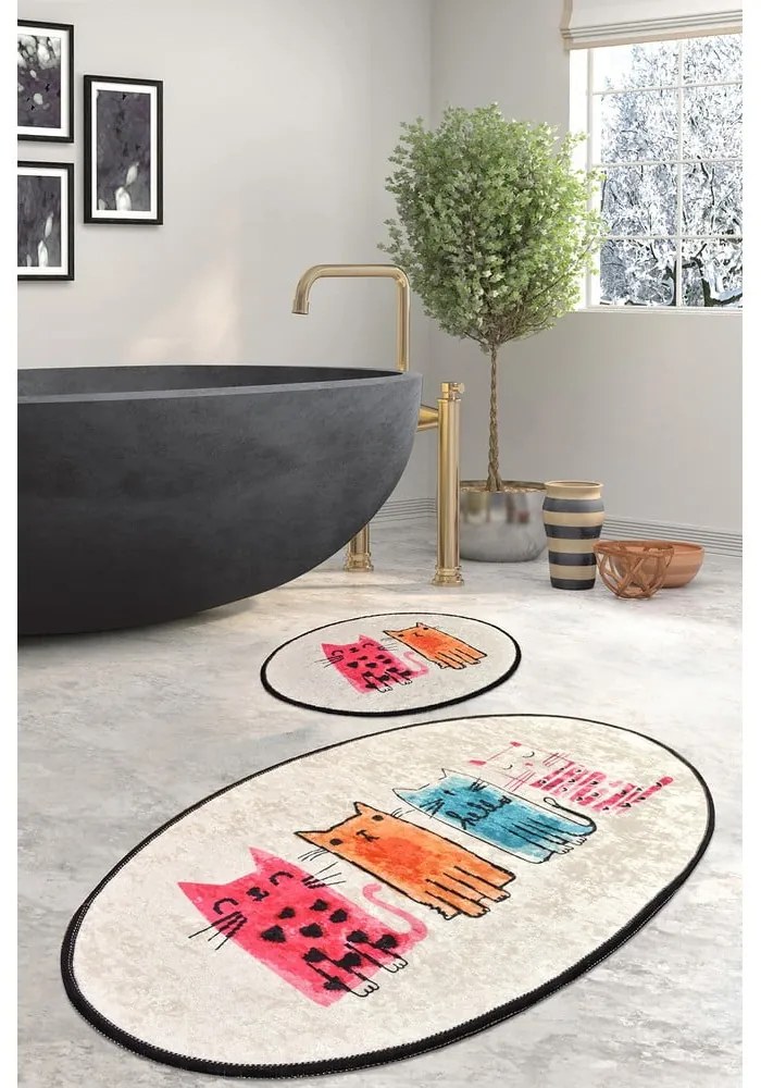 Svetlohnedé kúpeľňové predložky v súprave 2 ks 60x100 cm Baby Cats – Foutastic