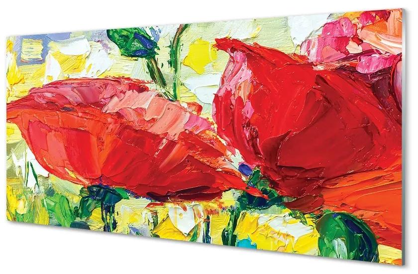 Obraz na skle červené kvety 125x50 cm