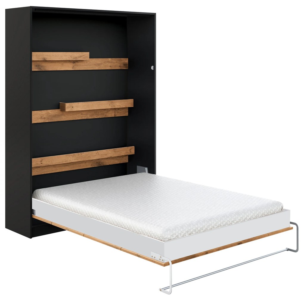 Moderný polohovací nábytok 160x200 vertikálny - čierny / dub lancelot