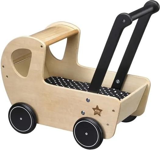 Detský dizajnový drevený kočík pre bábiky Natural