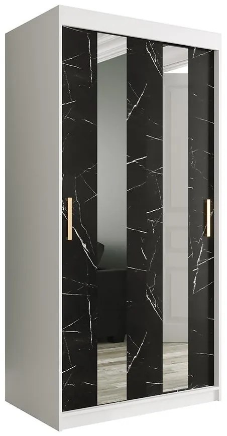 Skriňa Marmur Pole 100 biely/mramor čierna