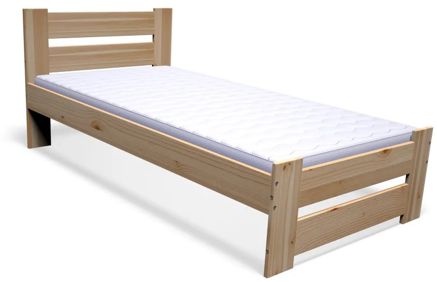 Posteľ z masívu ŠTUDY + rošt ZADARMO + penový matrac DE LUX 14 cm, 80x200cm, prírodný/nelak