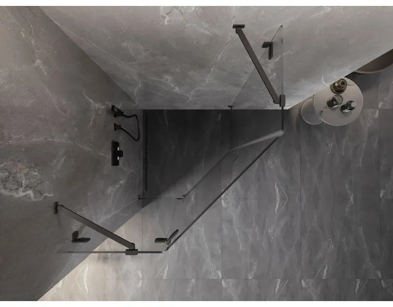 Mexen Lunar, päťuholníkový sprchový kút naklápací doľava 90 x 90 cm, 8mm číre sklo, pištoľovo sivý kartáčovaný - 831-090L-090P-66-00-L