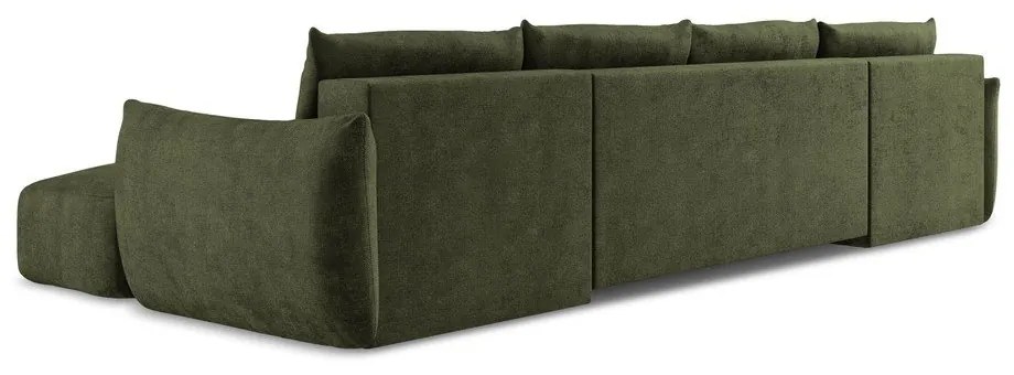 Zelená ženilková rozkladacia rohová pohovka (do tvaru "U") Leila – Makamii