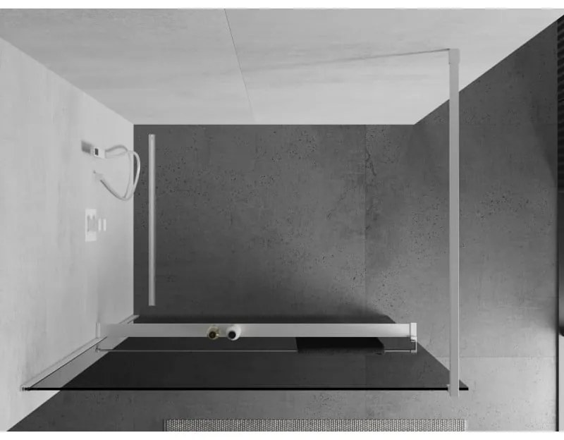 Mexen Kioto+, sprchová zástena Walk-In s poličkou a vešiakom 90 x 200 cm, 8mm šedé sklo, biely profil, 800-090-121-20-40