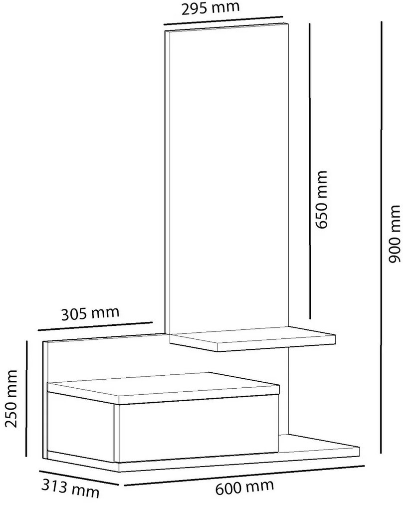 Nástenná polica so zrkadlom Rozella Oak and Anthracite