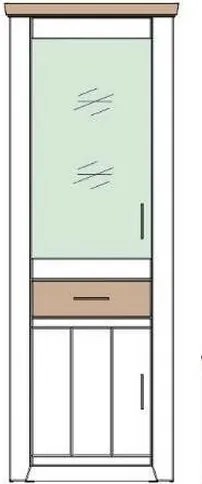 Vysoká vitrína Cruz, bielená pínia/šedý dub