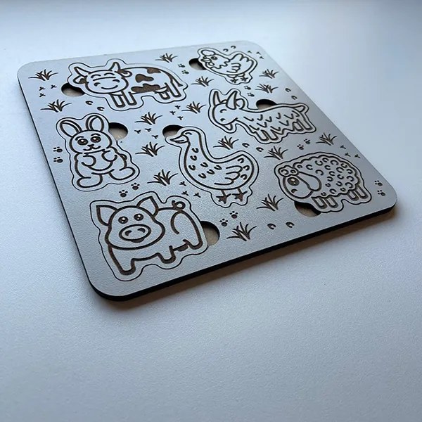 Drevené detské puzzle - Farma - Sivá
