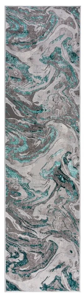 Sivo-tyrkysový behúň 80x300 cm Marbled – Flair Rugs