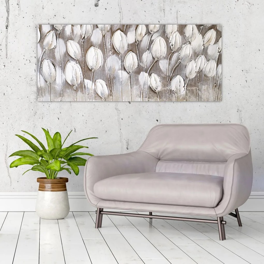 Obraz - Štruktúrované tulipány (120x50 cm)