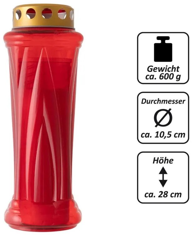 Nexos 85949 Smútočná sviečka, červená, 28 cm, 3 kusy
