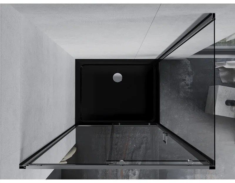 Mexen Apia, sprchový kút s posuvnými dverami 110 (dvere) x 100 (stena) cm, 6mm číre sklo, chrómový profil + čierna sprchová vanička s chrómovým sifónom, 840-110-100-01-00-4070