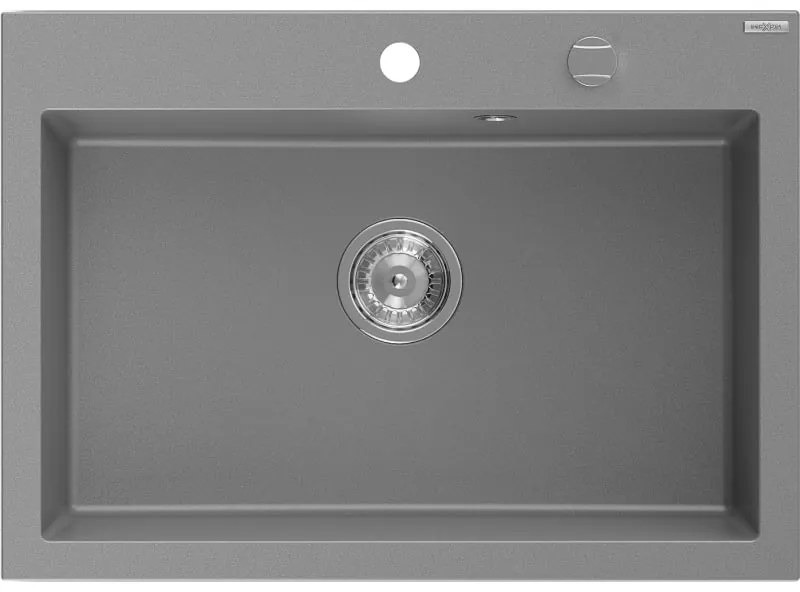 Mexen Elix, 1-korový granitový drez 700 x 500 mm, šedá, chrómový sifón, 6526701005-71