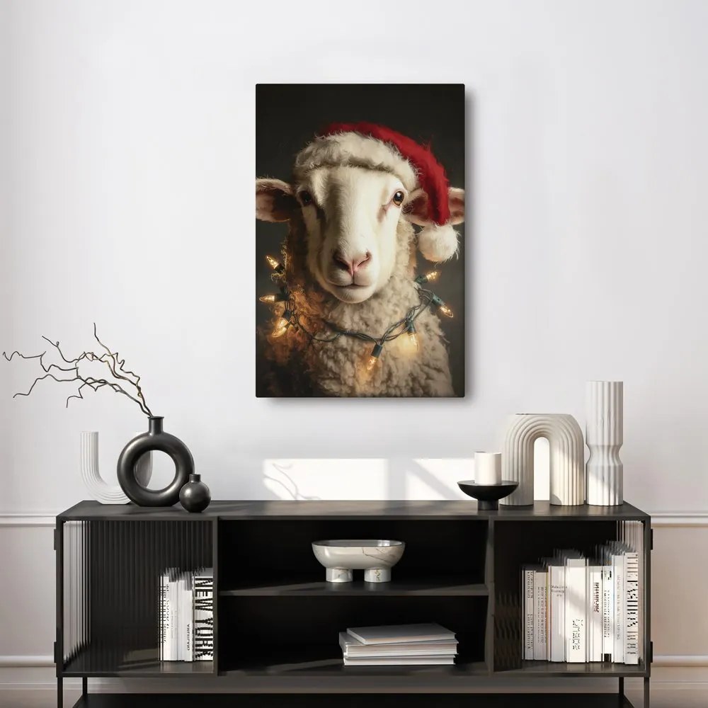 Obraz ovca s vianočnou čiapkou