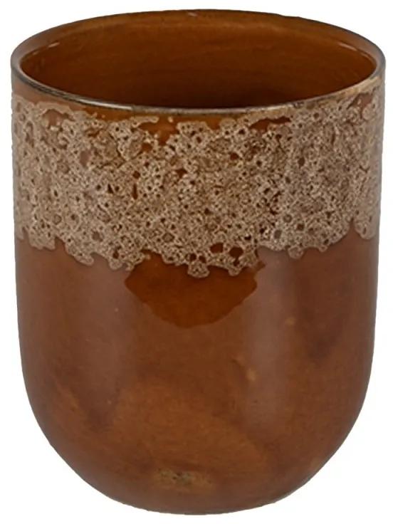Hnedobielý keramický kalíšok na čaj - ∅ 7*8 cm / 0,15L