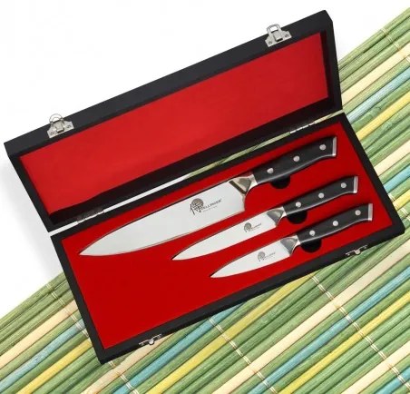sada 3 nožů Dellinger Mirror SS 3-layers v dřevěné dárkové krabici