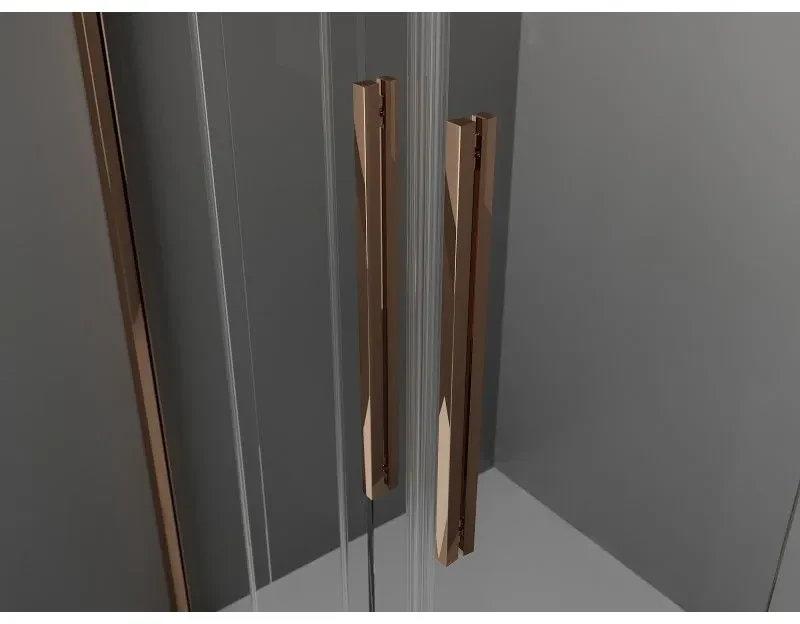 Mexen Velar L Duo, sprchový kút s posuvnými dverami 90 x 90 cm, 8mm šedé sklo, ružové zlato, 871-090-090-02-43-60