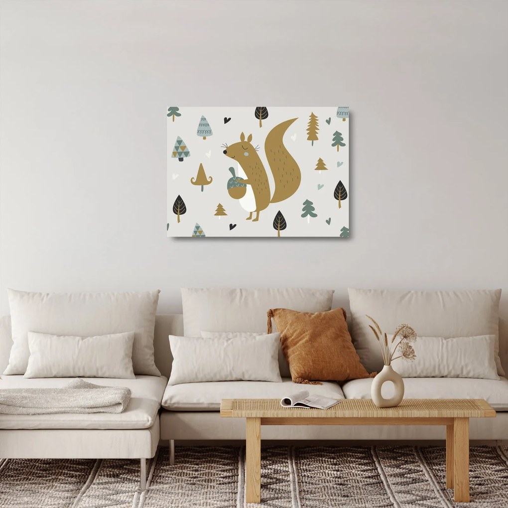 Sklenený obraz - Veverička s orieškom (70x50 cm)