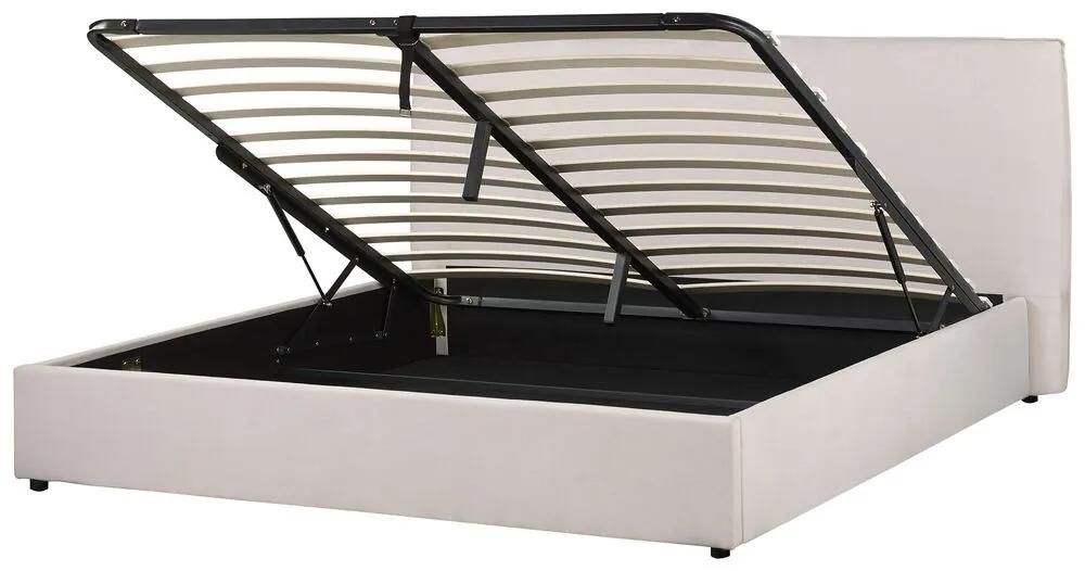 Zamatová posteľ s úložným priestorom 180 x 200 cm krémová biela LAVAUR Beliani