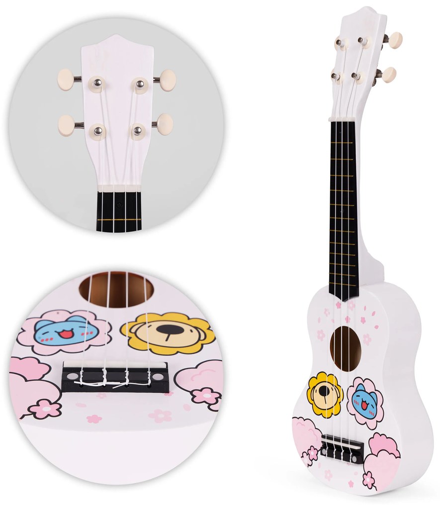 Detská drevená gitara so 4 nylonovými strunami a trsátkom, ECOTOYS