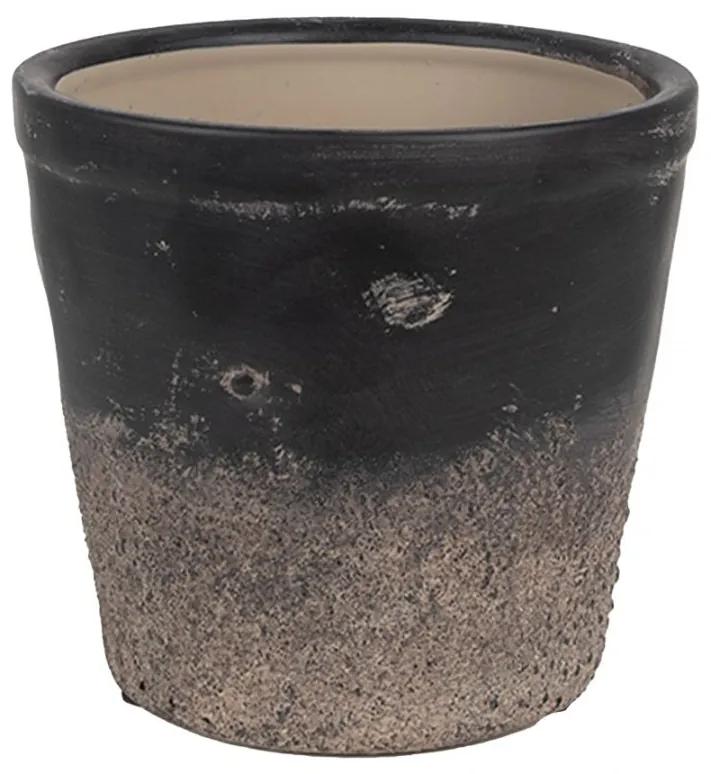 Čierno-sivý keramický obal na kvetináč - Ø 15*14 cm